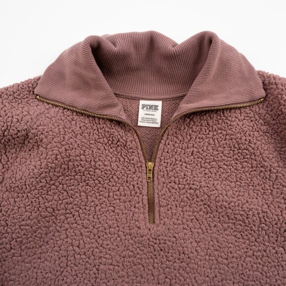 PINK Victoria's Secret mauve 1/4 zip crop sherpa fleece size L - Picture 6 of 8